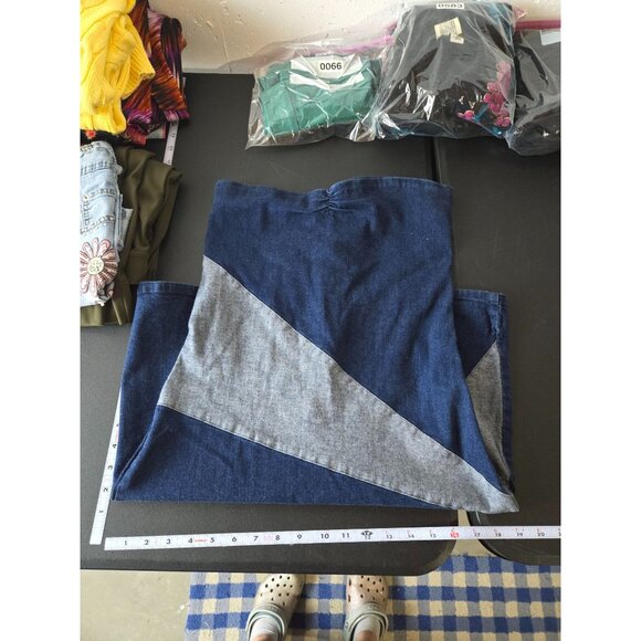 Tommy Jeans Womens Denim Color Block Strapless Dress Medium 90s 2000s Y2K Club - Picture 7 of 9